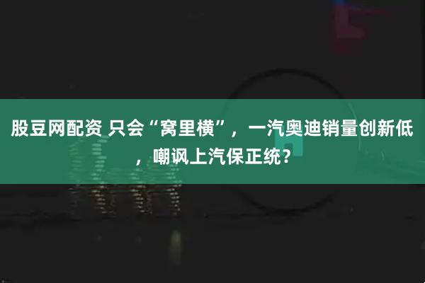 股豆网配资 只会“窝里横”，一汽奥迪销量创新低，嘲讽上汽保正统？